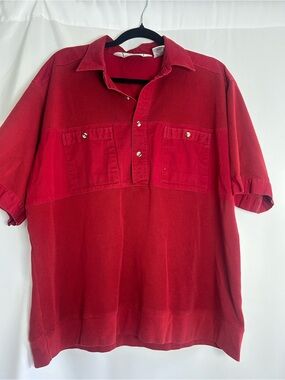 Vintage Men's Red Short-Sleeve Polo Shirt with Chest Pockets